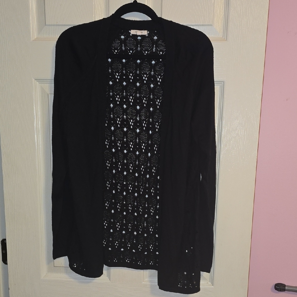 Chic Black Open-Knit Women's Cardigan